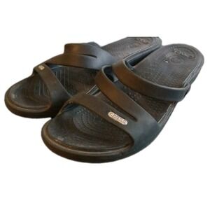 Crocs SZ 8 Patricia Relaxed Wedge Sandals Black Comfort Slip On Women
